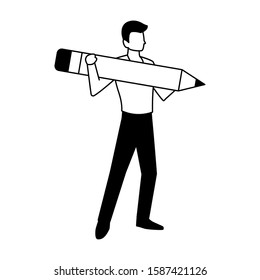man with pencil to write on white background vector illustration design