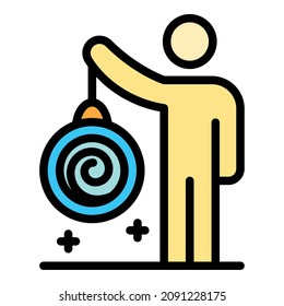 Man with a pendulum icon. Outline man with a pendulum vector icon color flat isolated