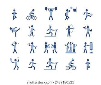 Man People Athletic Gym Gymnasium Body Building Exercise Healthy Training Workout Sign Symbol Pictogram Icon Set.