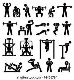 Man People Athletic Gym Gymnasium Body Building Exercise Healthy Training Fitness Workout Sign Symbol Pictogram Icon