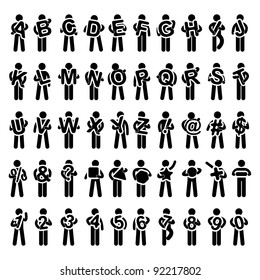 Man People Carrying Holding Alphabet Text From A To Z Icon Symbol Sign Pictogram