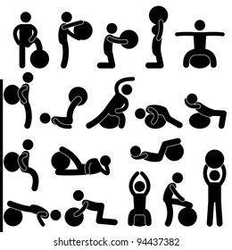 Man People Gym Fitness Ball Training Exercise Workout Sign Symbol Pictogram Icon