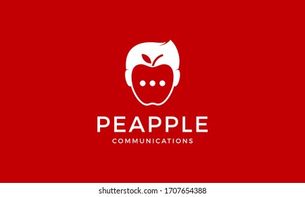 Man People Head Face with Apple Fruit Negative Space Logo Design Inspiration