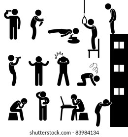 Man People Life Suicide Suicidal Kill Desperate Death Stress Sad Icon Pictogram Sign Symbol