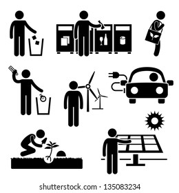 Man People Recycle Green Environment Energy Saving Stick Figure Pictogram Icon