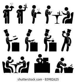 Man People Restaurant Waiter Chef Customer Icon Symbol Pictogram