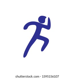 Man people running position. Posture blue stickman figure. Vector standing person icon symbol sign pictogram on white background