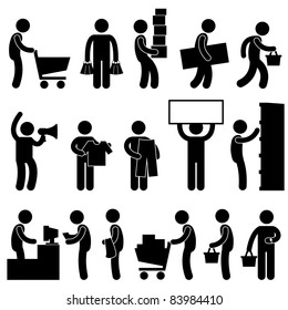 Man People Shopping Cart Buying Market Retail Sale Queue Business Commercial Icon Sign Symbol Pictogram