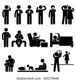 Man People Woman Children using Smartphone and Tablet Icon Symbol Sign Pictogram