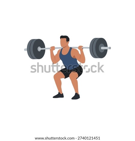 Man Performing Barbell Back Squat Vector Illustration