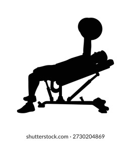 Mann Performing Barbell Bank Presse Übung auf verstellbarer Bank Silhouette einzeln auf weißem Hintergrund für Kraft-Training und Fitness-Konzept Vektorgrafik