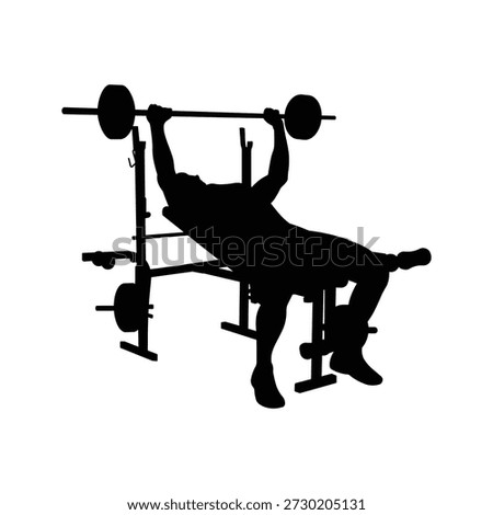 Man Performing Barbell Bench Press Exercise Silhouette on Adjustable Bench Isolated on White Background for Strength Training and Fitness Concept