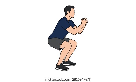Man Performing Bodyweight Squat Side View Vector Illustration