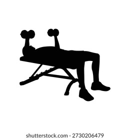 Hombre que realiza la silueta del ejercicio de la Prensa del banco de la mancuerna aislada en el fondo blanco para la Ilustración vectorial del concepto del entrenamiento de la aptitud y de la fuerza.