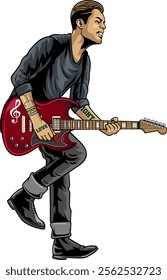 Man performing Guitar World Rock Day in Vector Cartoon Illustration