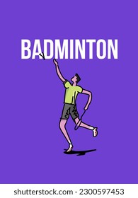 A man performing to play badminton. Vector illustration of trendy doodle art and abstract cartoon character