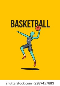 A man performing to play basketball. Vector illustration of trendy doodle art and abstract cartoon character