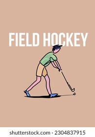 Ein Mann, der Feldhockey spielt. Vektorgrafik der trendigen Doodle-Kunst und einer abstrakten Zeichentrickfigur