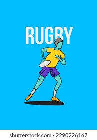 Un hombre actuando para jugar rugby. Ilustración vectorial del arte doodle de moda y personaje de caricatura abstracta