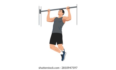 Man Performing Pull-Ups on Bar Vector Illustration