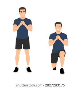 Man Performing Reverse Lunge Exercise. Flat vector illustration isolated on white background