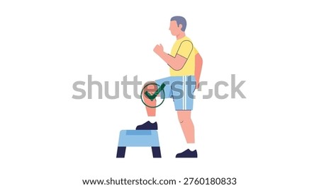 Man performing step up exercise with proper knee alignment isolated on white background, Vector, illustration