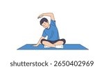 Man performs seated side bend stretching his obliques and torso for fitness