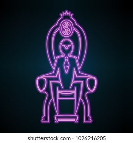 Man Person Basic body position Stick Figure Icon silhouette vector sign,businessman, throne, the dollar, symbol of power, the crown, person, people, neon, energy, isolated,glow, light, continuous,line