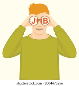 man, person with a binocular. Looking for job. Vector illustration HR, searching, Looking for talent, monitoring, job hunting, CV flat design