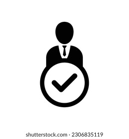 Man, person with check mark | tick sign in box. Flat style design icon