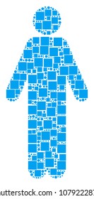 Man Person collage icon of square shapes and circles in various sizes. Vector items are composed into man person composition design concept.