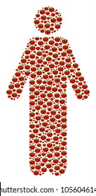 Man Person collage of tomato. Vector tomato symbols are composed into man person collage. Vegetarian vector illustration.