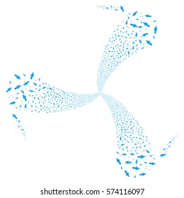 Man Person fireworks swirl rotation. Vector illustration style is flat blue iconic symbols on a white background. Object whirl done from random design elements.