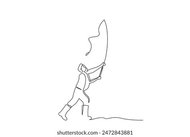 man person fishing hobby lifestyle one line art design vector