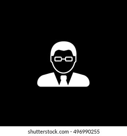 Man Person With Glasses Flat Icon On Black Background
