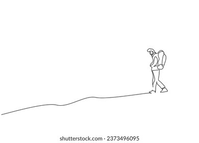 man person nature hike walking backpack walking life line art design