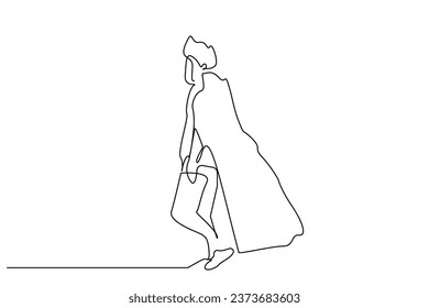 man person protest support walking on the street with flag around his neck line art design