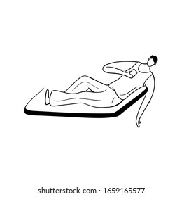 Man or person relaxes and plays with mobile phone.