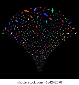 Man Person salute stream. Vector illustration style is flat bright multicolored iconic symbols on a black background. Object source fountain constructed from random design elements.