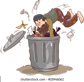man person searching in garbage container .Poverty