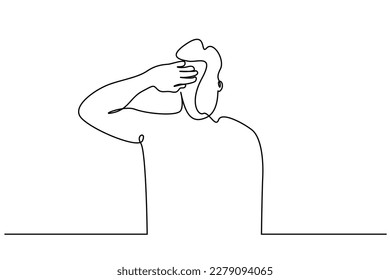 man person sick ill headache high fever line