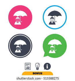 Man Person symbol. Report document, information sign and light bulb icons. Vector
