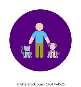 Man with Pets Icon in a Circle Shape with Purple Background
