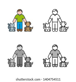 Man with Pets Icon in Different Color and Style