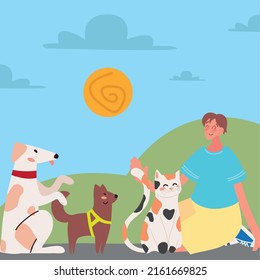 man with pets in the street