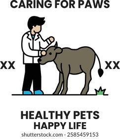 A man is petting a cow in the style of sign illustrations