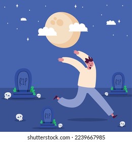 man with phobia in cemetery