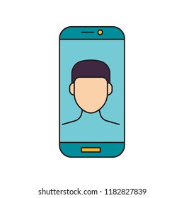 Man in phone. Cartoon Man in phone make selfie vector illustration for web design isolated on white background