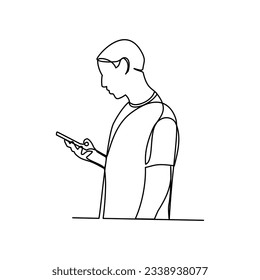 Man with a phone drawn in line art style