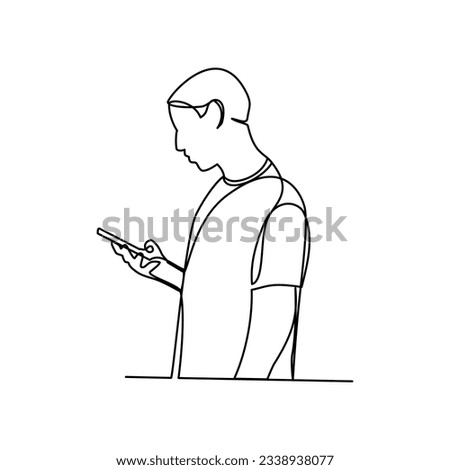 Man with a phone drawn in line art style